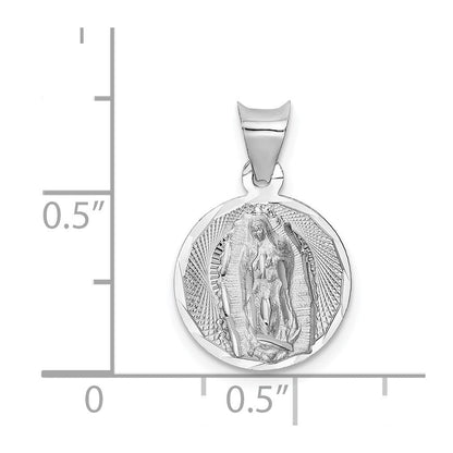 14K Weißgold Our Damen Of Guadalupe Halbmassiv Rund Anhänger