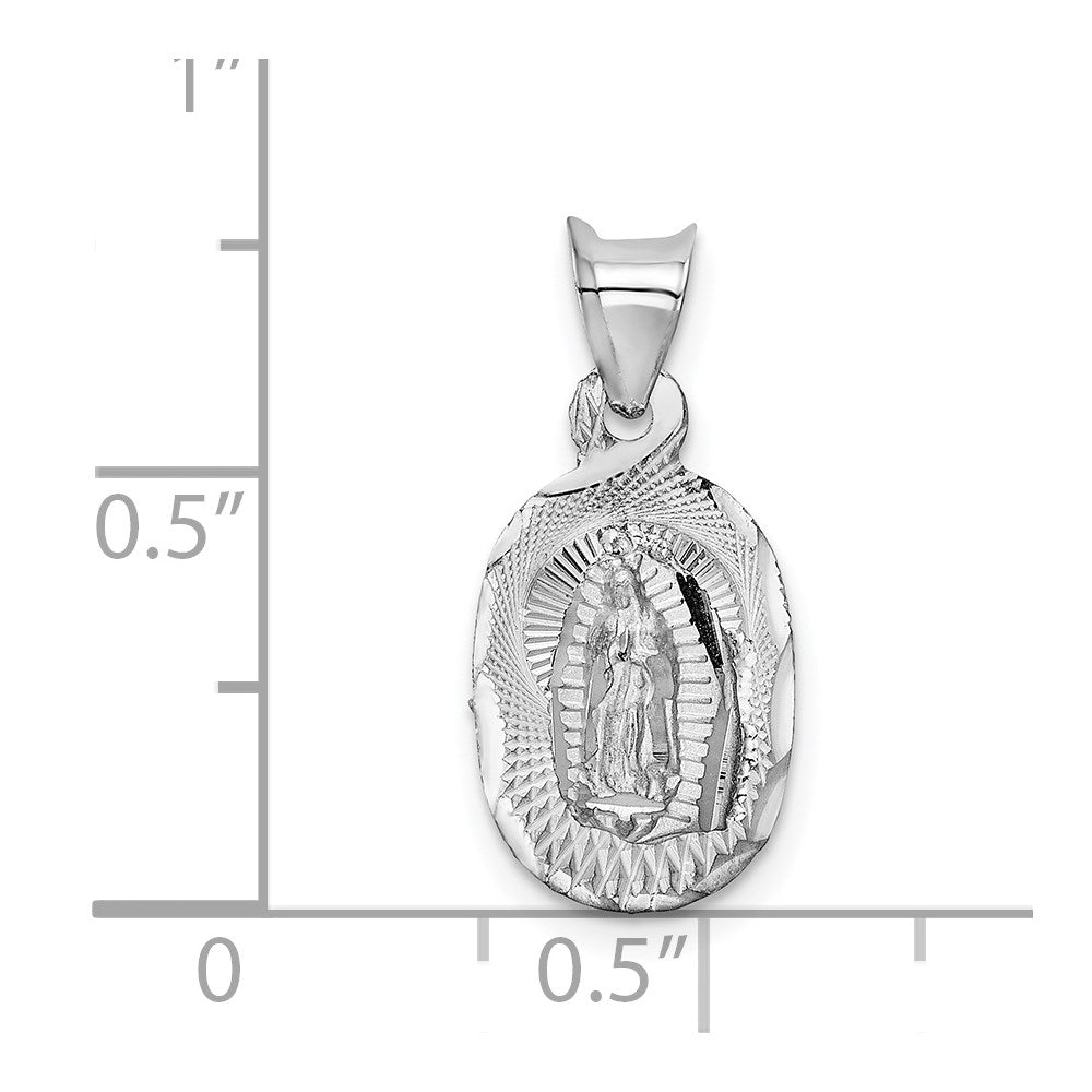 14K Weißgold Our Damen Of Guadalupe Halbmassiv Oval Anhänger