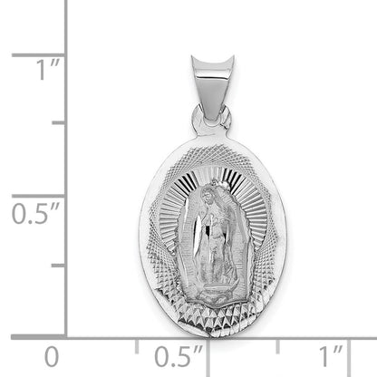14K Weißgold Our Damen Of Guadalupe Halbmassiv Oval Anhänger
