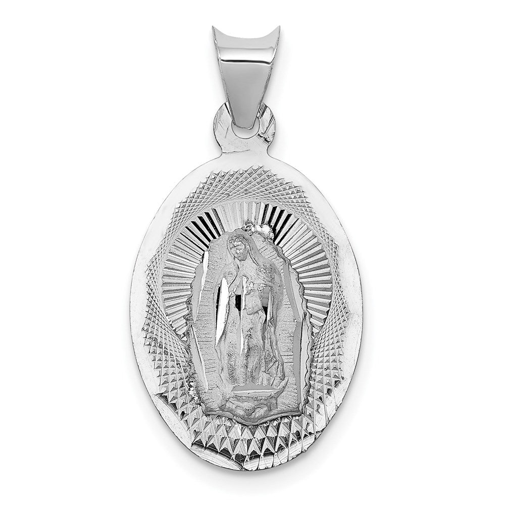 14K Weißgold Our Damen Of Guadalupe Halbmassiv Oval Anhänger