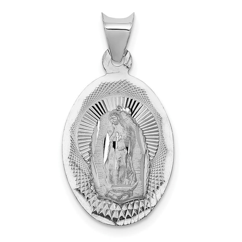 14K Weißgold Our Damen Of Guadalupe Halbmassiv Oval Anhänger