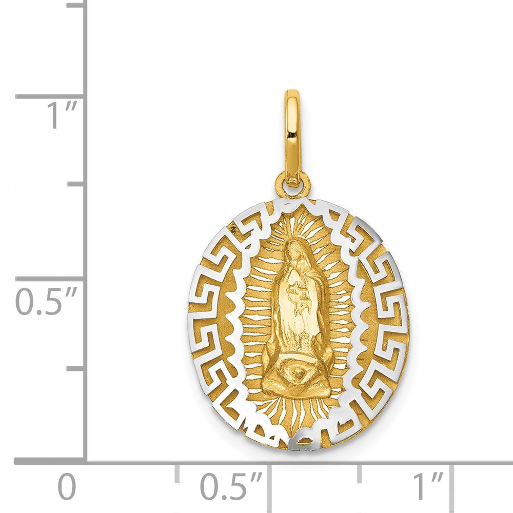 14K Bicolor-Gold Unsere Liebe Frau von Guadalupe Halbmassiv-Anhänger