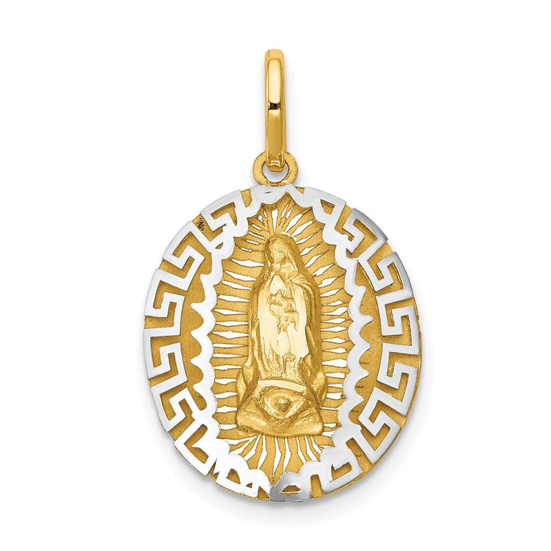 14K Bicolor-Gold Unsere Liebe Frau von Guadalupe Halbmassiv-Anhänger
