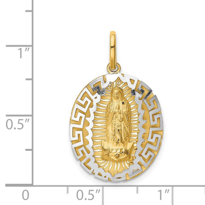 14K Bicolor-Gold Unsere Liebe Frau von Guadalupe Halbmassiv-Anhänger