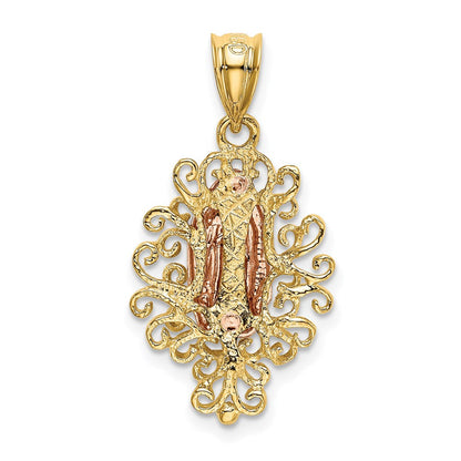 14K Bicolor Gold Polierter Unsere Liebe Frau von Guadalupe Anhänger