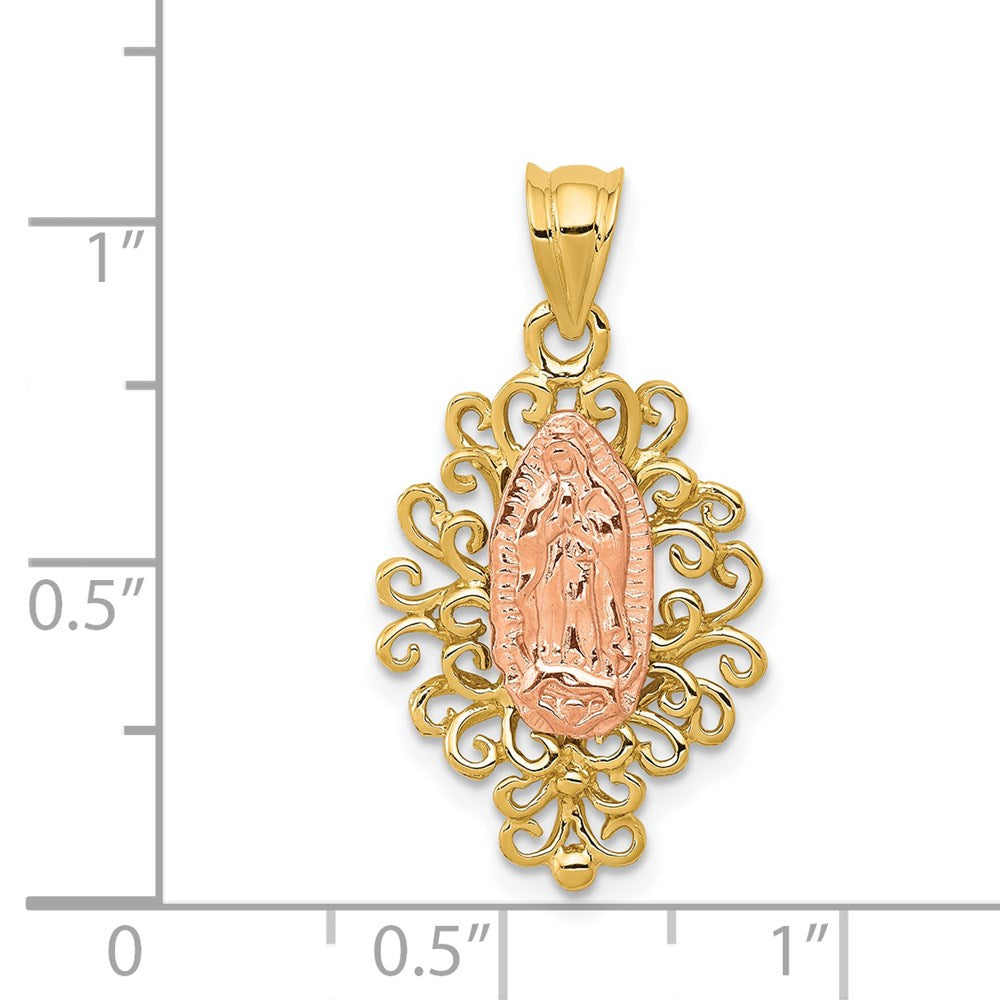 14K Bicolor Gold Polierter Unsere Liebe Frau von Guadalupe Anhänger