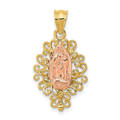 14K Bicolor Gold Polierter Unsere Liebe Frau von Guadalupe Anhänger