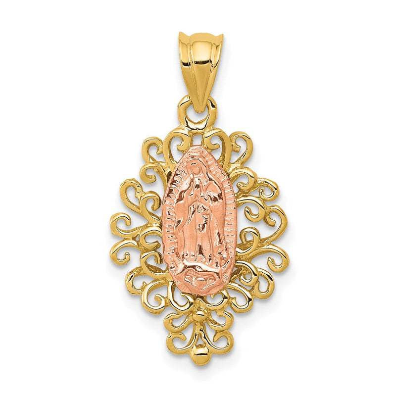 14K Bicolor Gold Polierter Unsere Liebe Frau von Guadalupe Anhänger