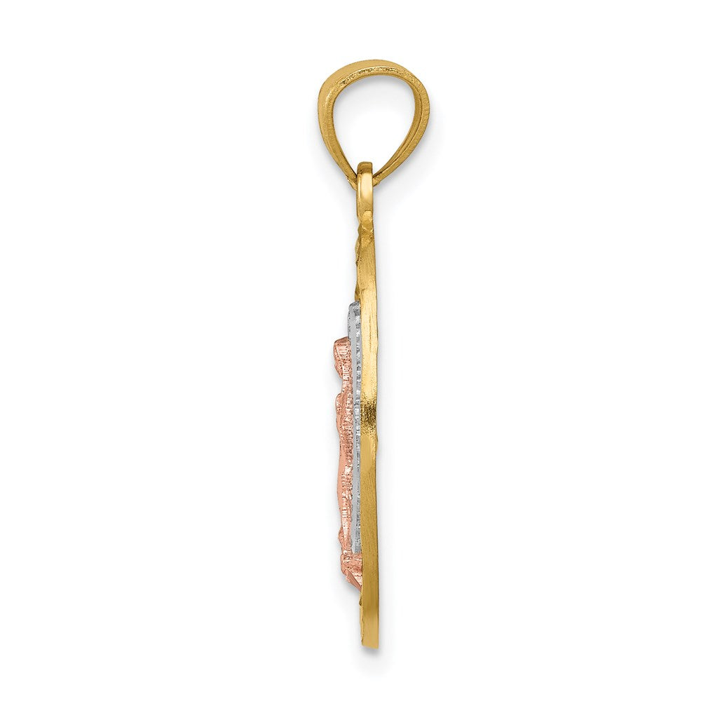14K Bicolor-Gold mit Weiß-Rhodinierung, diamantiertes Charm „Lady of Guadalupe“