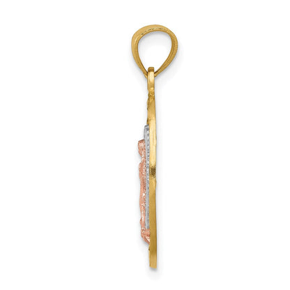 14K Bicolor-Gold mit Weiß-Rhodinierung, diamantiertes Charm „Lady of Guadalupe“