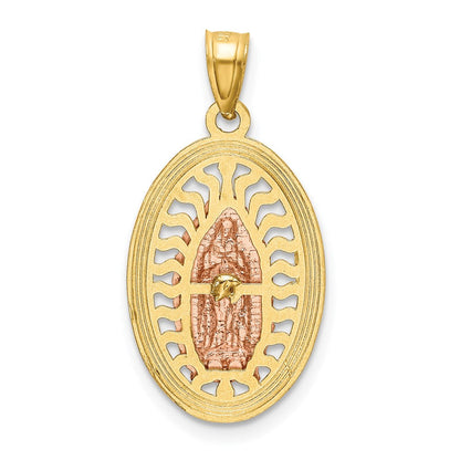 14K Bicolor-Gold mit Weiß-Rhodinierung, diamantiertes Charm „Lady of Guadalupe“