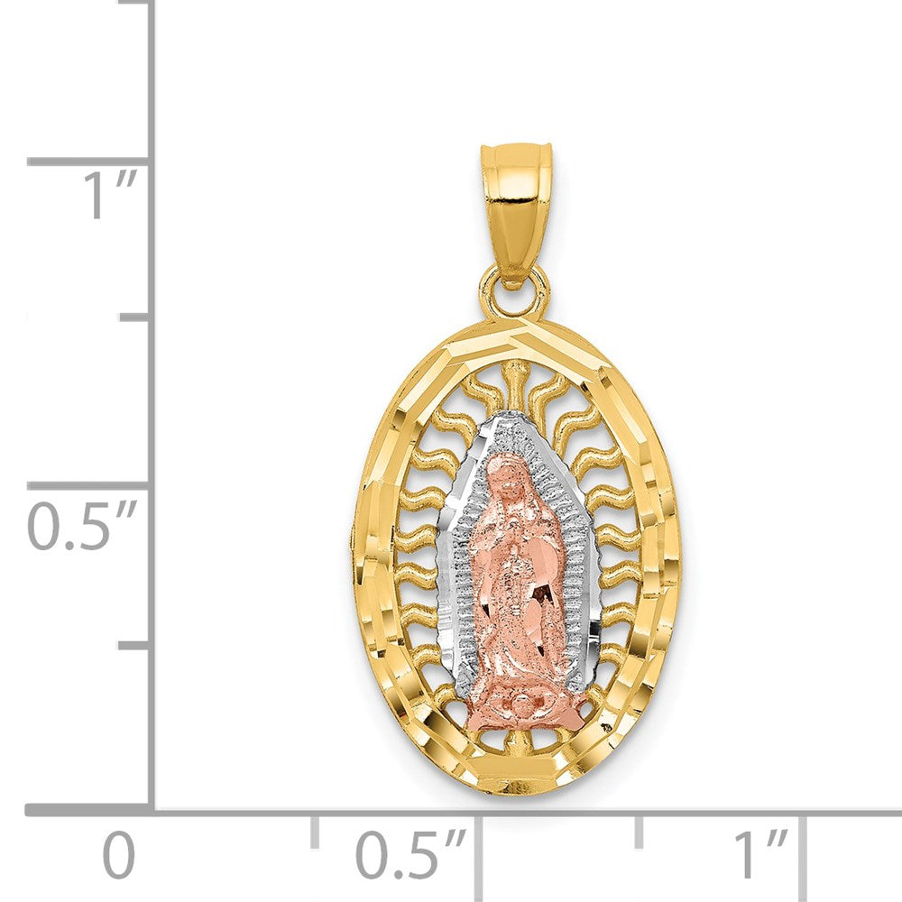 14K Bicolor-Gold mit Weiß-Rhodinierung, diamantiertes Charm „Lady of Guadalupe“