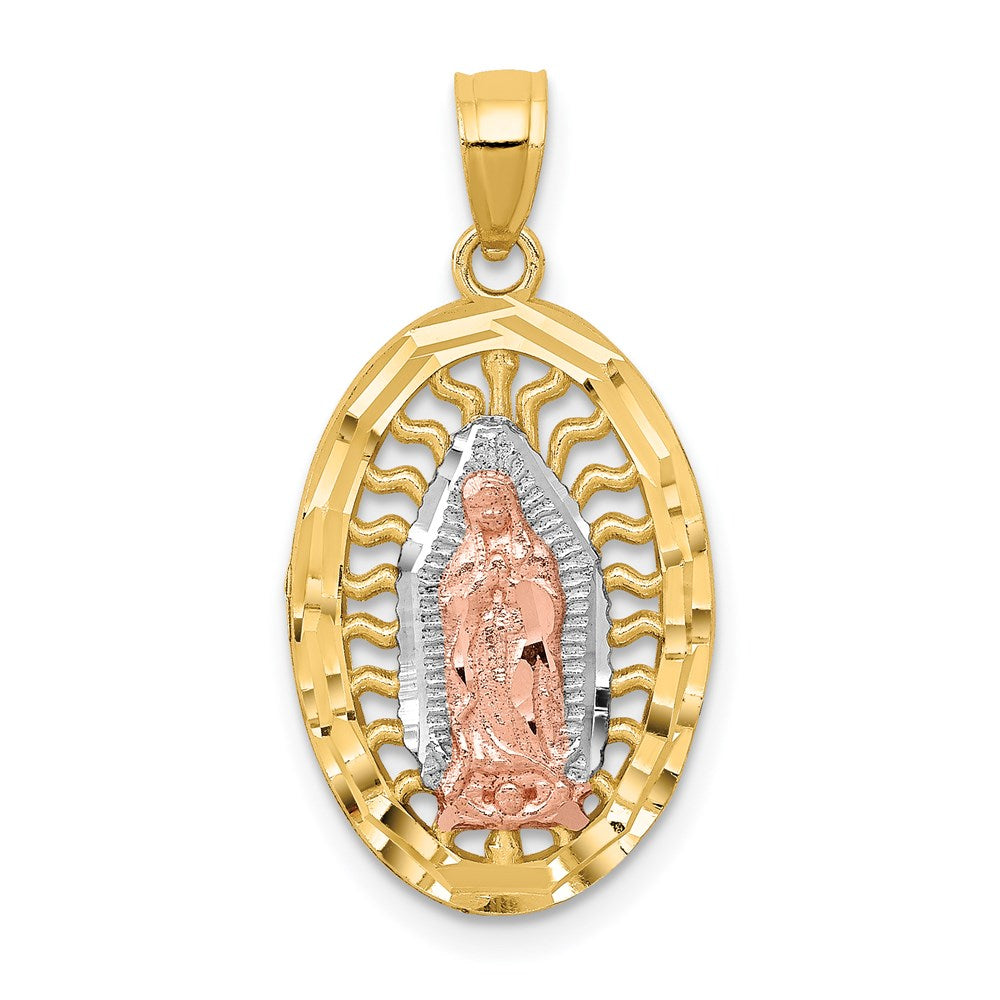 14K Bicolor-Gold mit Weiß-Rhodinierung, diamantiertes Charm „Lady of Guadalupe“