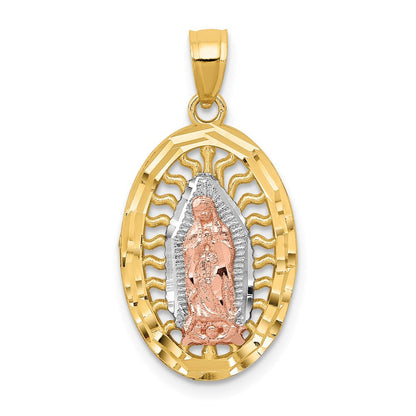 14K Bicolor-Gold mit Weiß-Rhodinierung, diamantiertes Charm „Lady of Guadalupe“