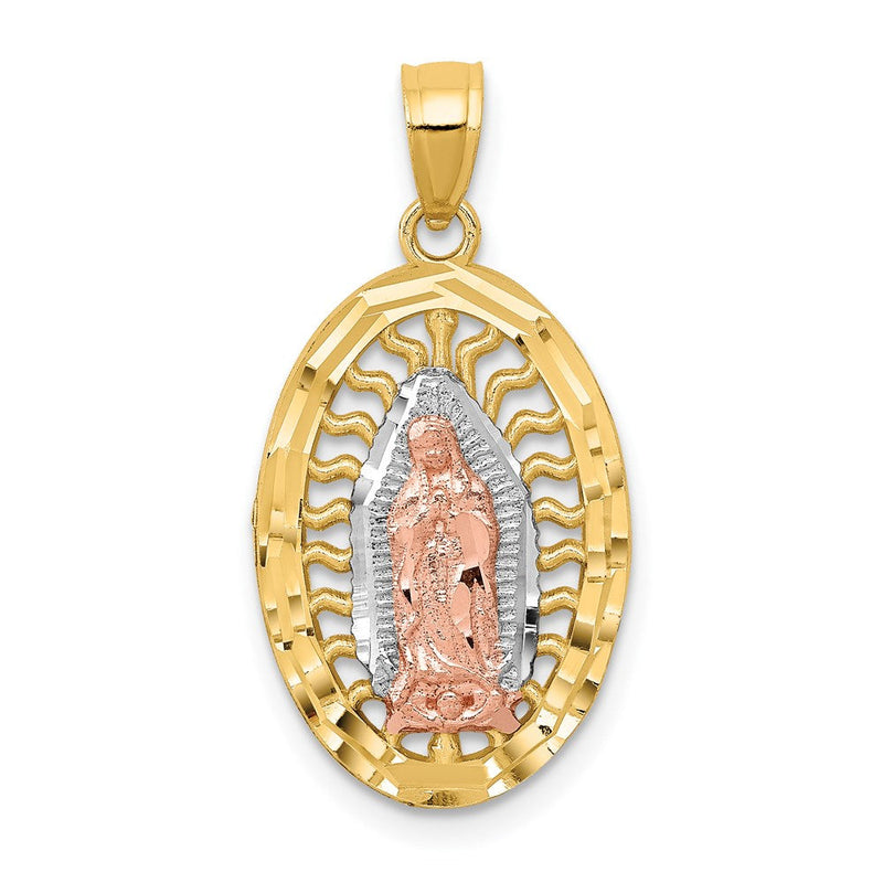 14K Bicolor-Gold mit Weiß-Rhodinierung, diamantiertes Charm „Lady of Guadalupe“