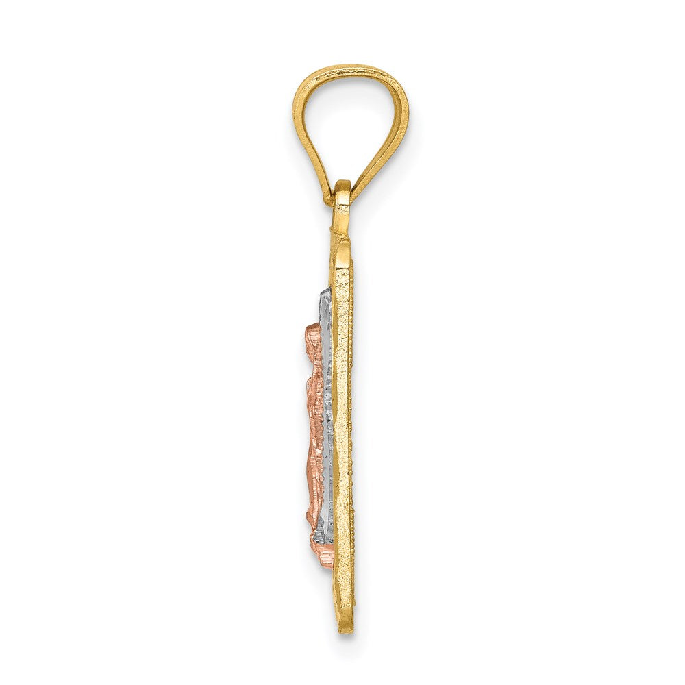 14K Bicolor-Gold (mit Weiß-Rhodium beschichtet) diamantiert Unsere Liebe Frau von Guadalupe-Anhänger
