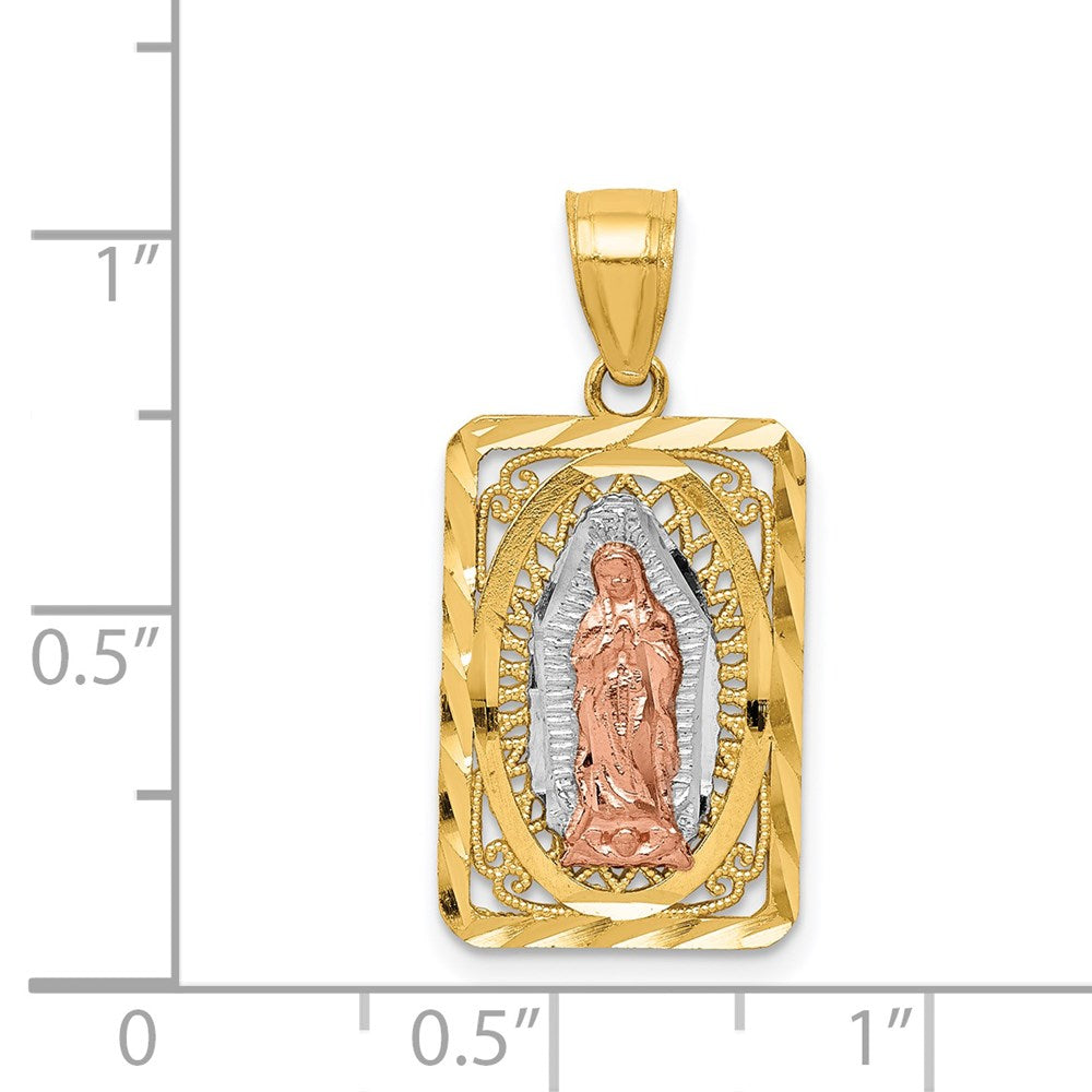 14K Bicolor-Gold (mit Weiß-Rhodium beschichtet) diamantiert Unsere Liebe Frau von Guadalupe-Anhänger