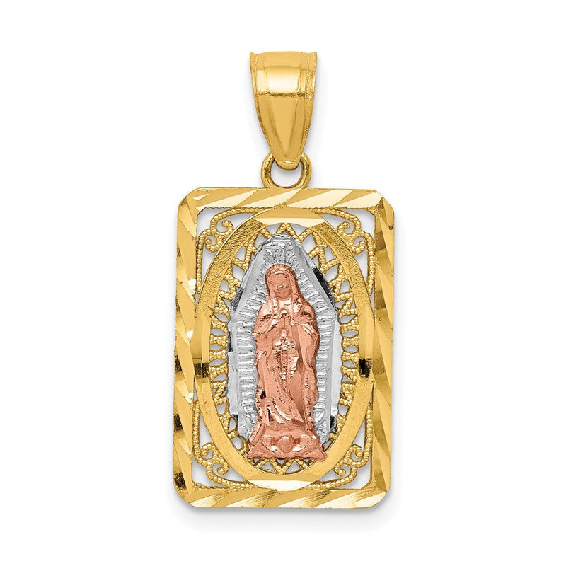 14K Bicolor-Gold (mit Weiß-Rhodium beschichtet) diamantiert Unsere Liebe Frau von Guadalupe-Anhänger