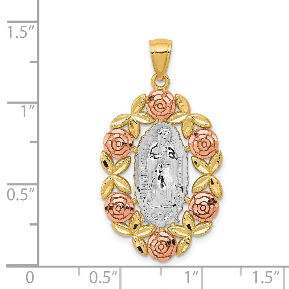 14 Karat Bicolor-Gold Anhänger „Jungfrau von Guadalupe“ mit Weißrhodinierung