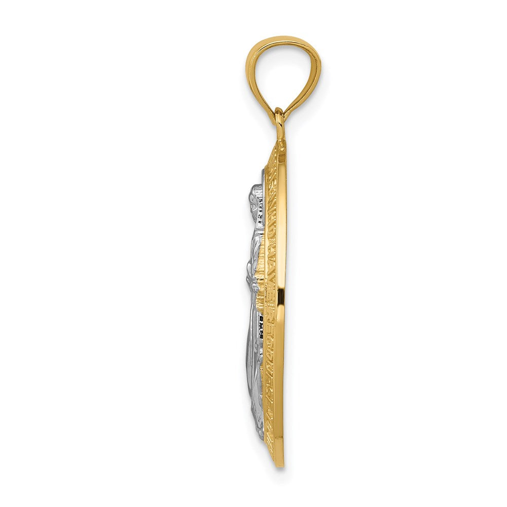 14 Karat Gelb- und Rhodiumgold mit Rhodium, poliert, Miraculöse-Medaille-Anhänger