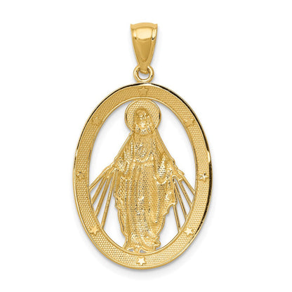 14 Karat Gelb- und Rhodiumgold mit Rhodium, poliert, Miraculöse-Medaille-Anhänger