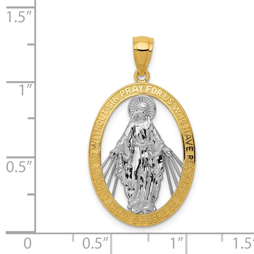 14 Karat Gelb- und Rhodiumgold mit Rhodium, poliert, Miraculöse-Medaille-Anhänger