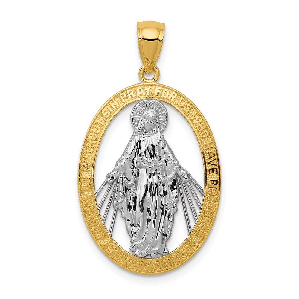 14 Karat Gelb- und Rhodiumgold mit Rhodium, poliert, Miraculöse-Medaille-Anhänger