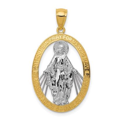 14 Karat Gelb- und Rhodiumgold mit Rhodium, poliert, Miraculöse-Medaille-Anhänger