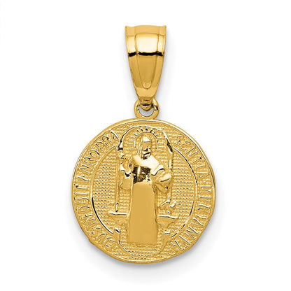 14K Gelbgold San Benito 2 Sided Rund Klein Anhänger