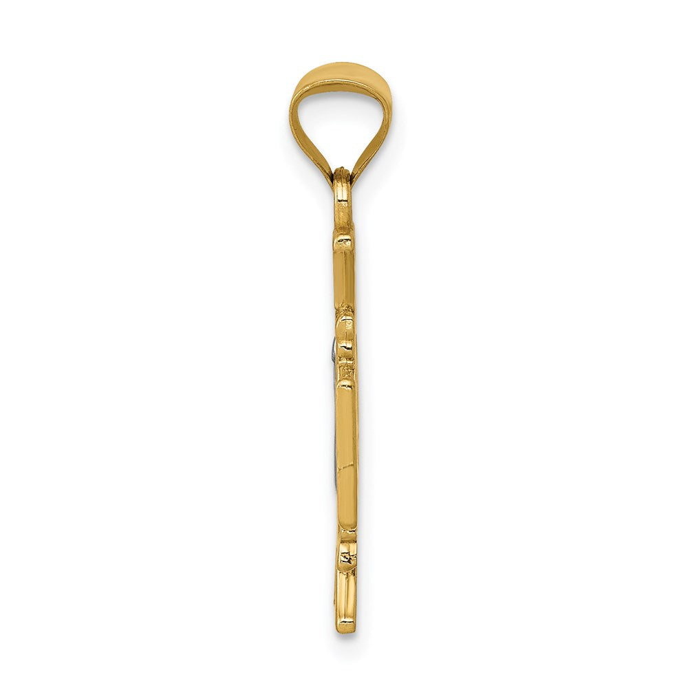 14K Gelb- und Rhodiumgold teilmassiver Heiliger-Benedikt-Anhänger mit Rhodium