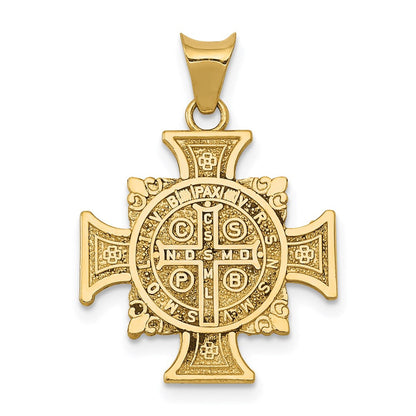 14K Gelb- und Rhodiumgold teilmassiver Heiliger-Benedikt-Anhänger mit Rhodium
