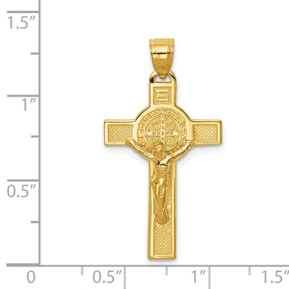 14k Gelbgold San-Benito-Kruzifix-Anhänger, beidseitig