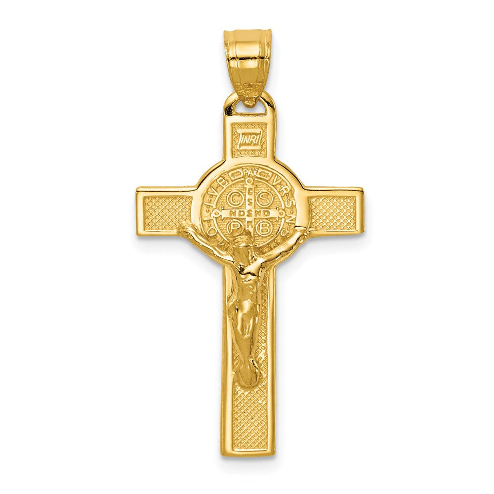 14k Gelbgold San-Benito-Kruzifix-Anhänger, beidseitig