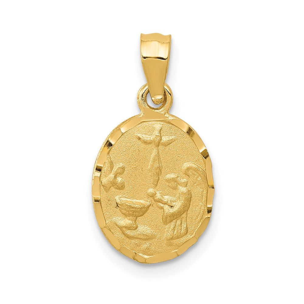 14K Gelbgold Satiniert / Diamantiert Taufe Anhänger