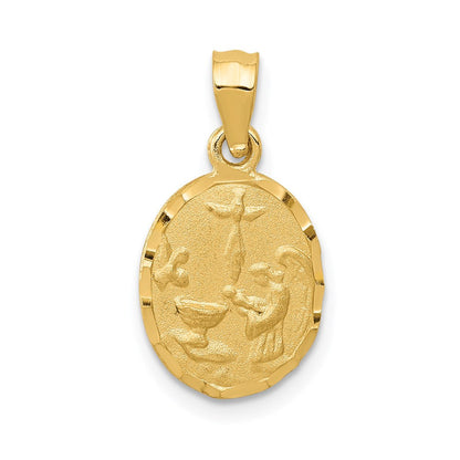 14K Gelbgold Satiniert / Diamantiert Taufe Anhänger