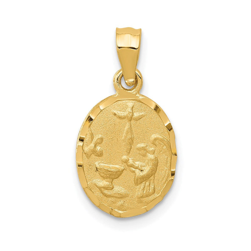 14K Gelbgold Satiniert / Diamantiert Taufe Anhänger