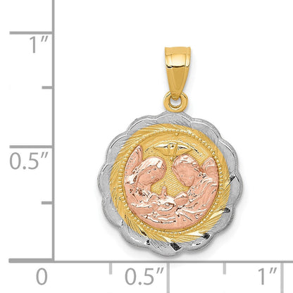 14K Gelb- und Rhodiumgold Taufanhänger mit Weiß- und Rosé-Rhodinierung