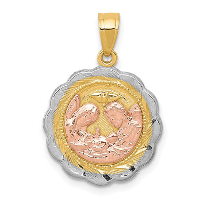 14K Gelb- und Rhodiumgold Taufanhänger mit Weiß- und Rosé-Rhodinierung
