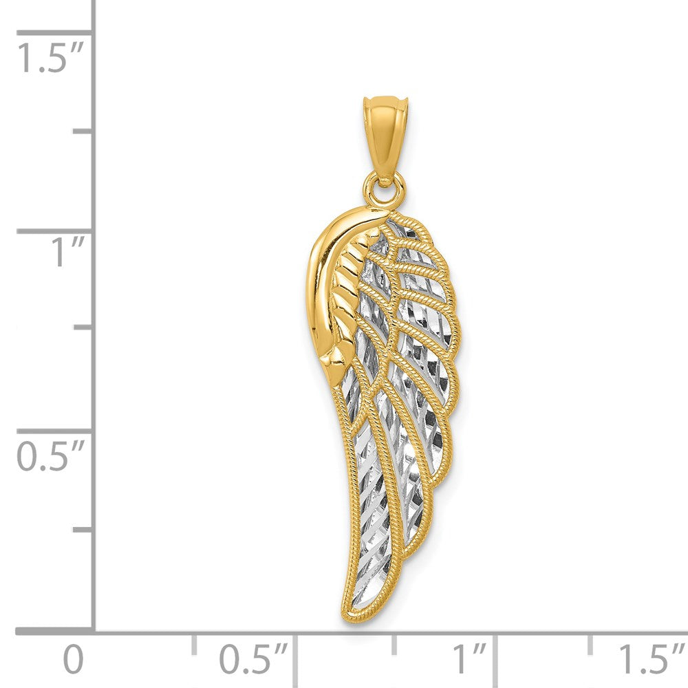 14K Gelb & Rhodium mit Poliert Zwei Level Engel Flügel Anhänger