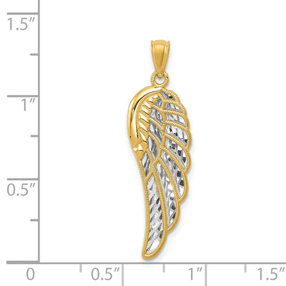 14K Gelb & Rhodium mit Poliert Zwei Level Engel Flügel Anhänger