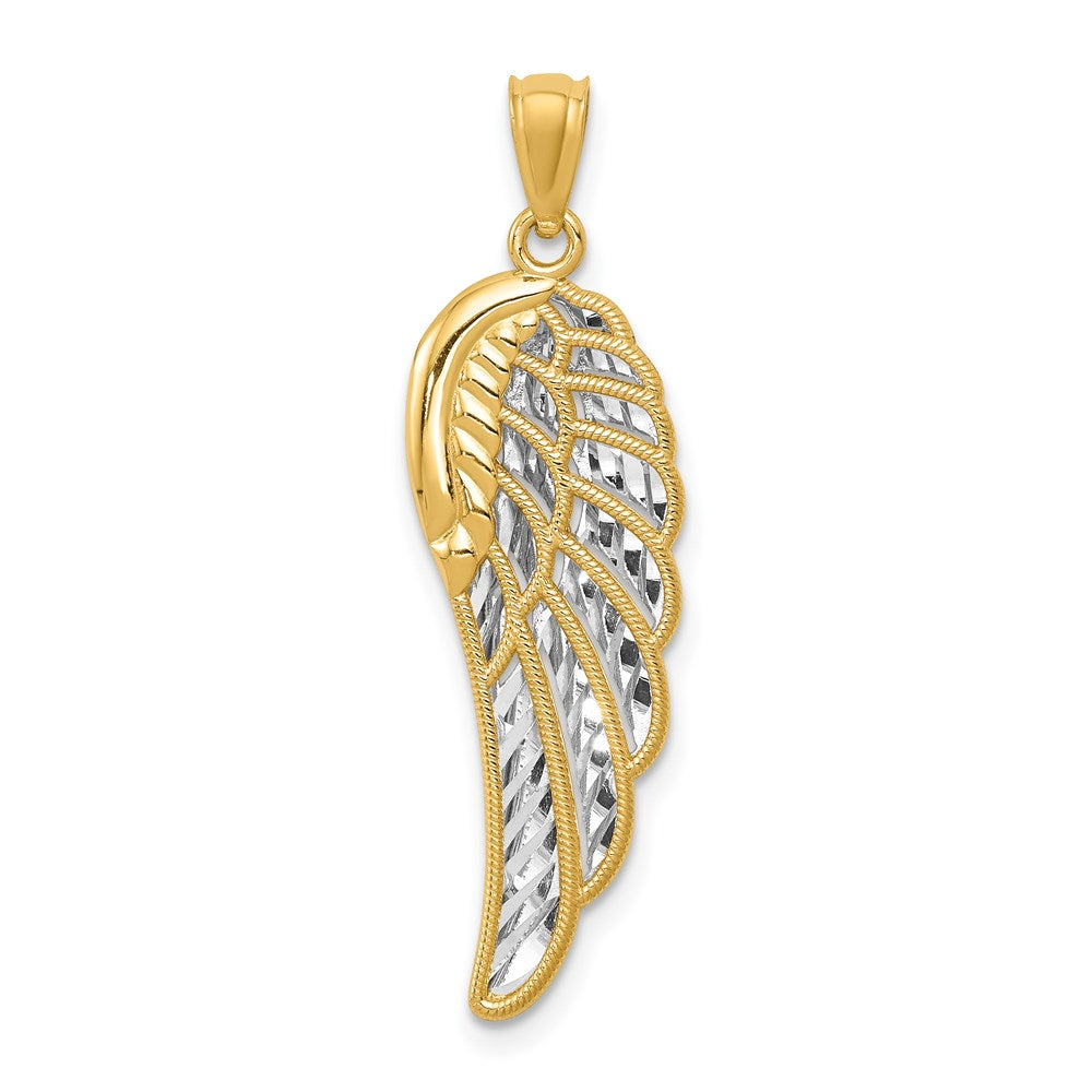 14K Gelb & Rhodium mit Poliert Zwei Level Engel Flügel Anhänger