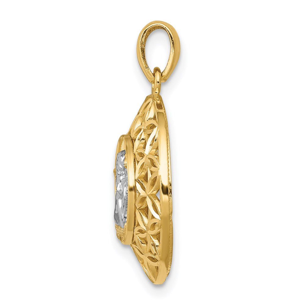 14K Gelbgold & Rhodium mit Rhodium poliertem Filigran-Schutzengel-Anhänger