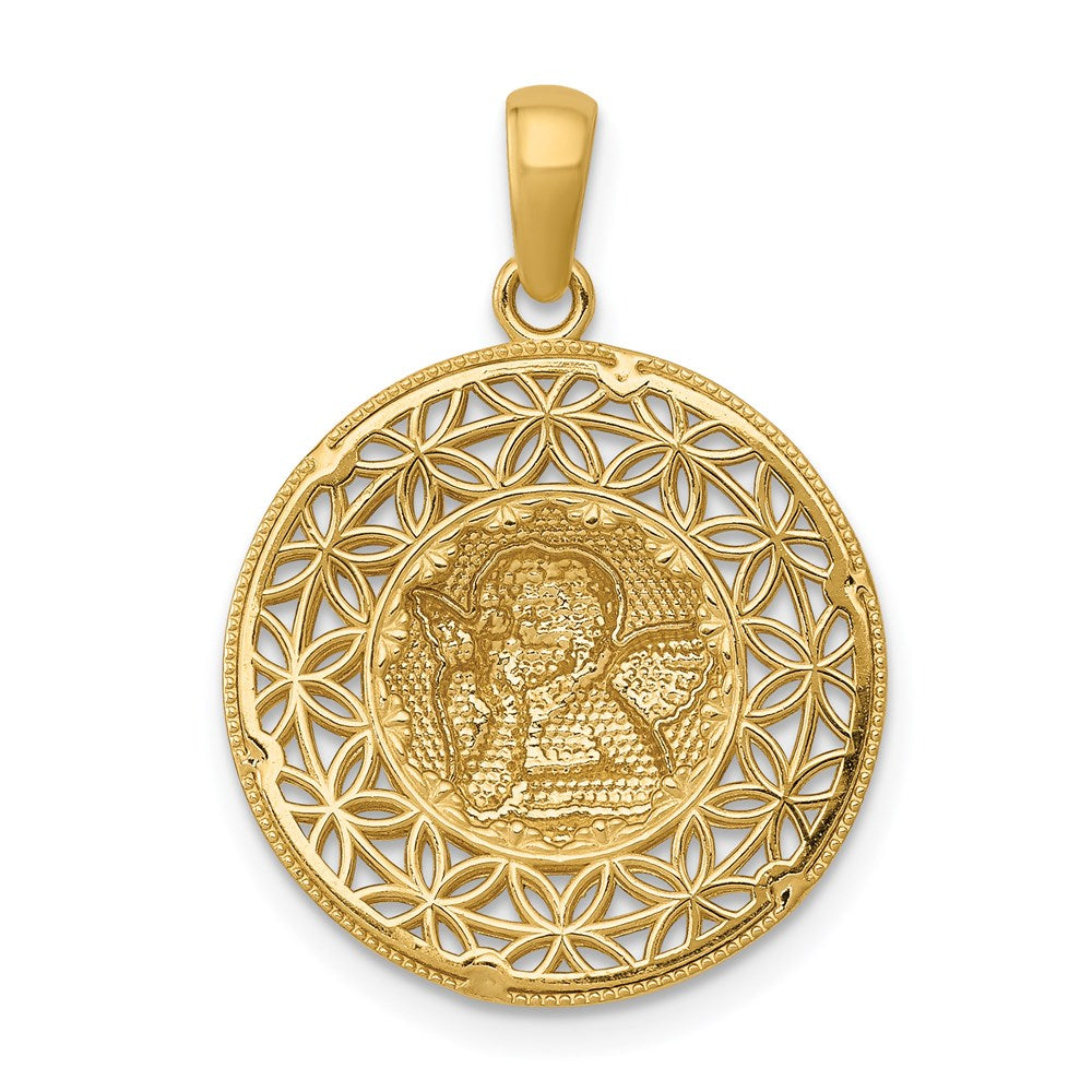 14K Gelbgold & Rhodium mit Rhodium poliertem Filigran-Schutzengel-Anhänger