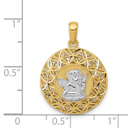 14K Gelbgold & Rhodium mit Rhodium poliertem Filigran-Schutzengel-Anhänger
