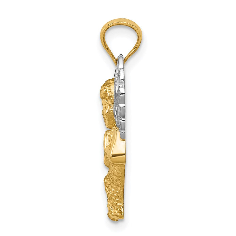 14K Gelb & Rhodium mit Rhodium Diamantiert Betend Engel Anhänger