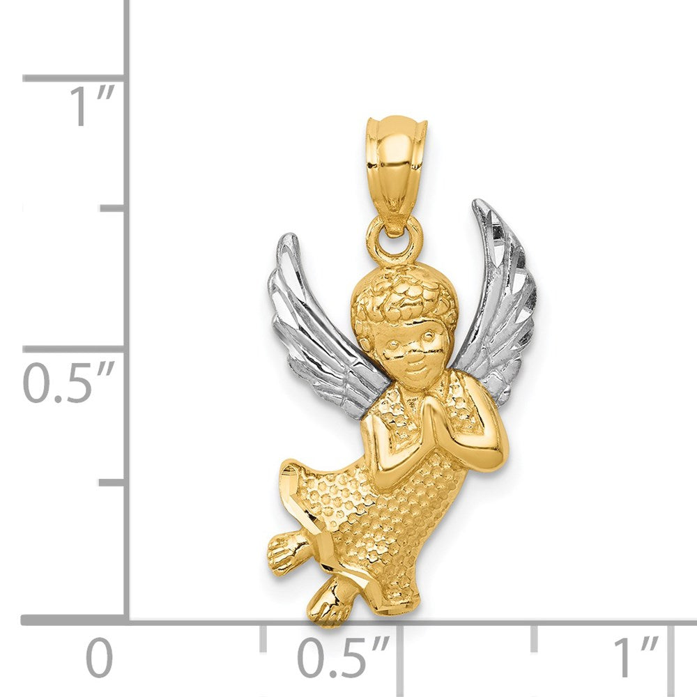 14K Gelb & Rhodium mit Rhodium Diamantiert Betend Engel Anhänger