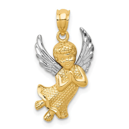 14K Gelb & Rhodium mit Rhodium Diamantiert Betend Engel Anhänger