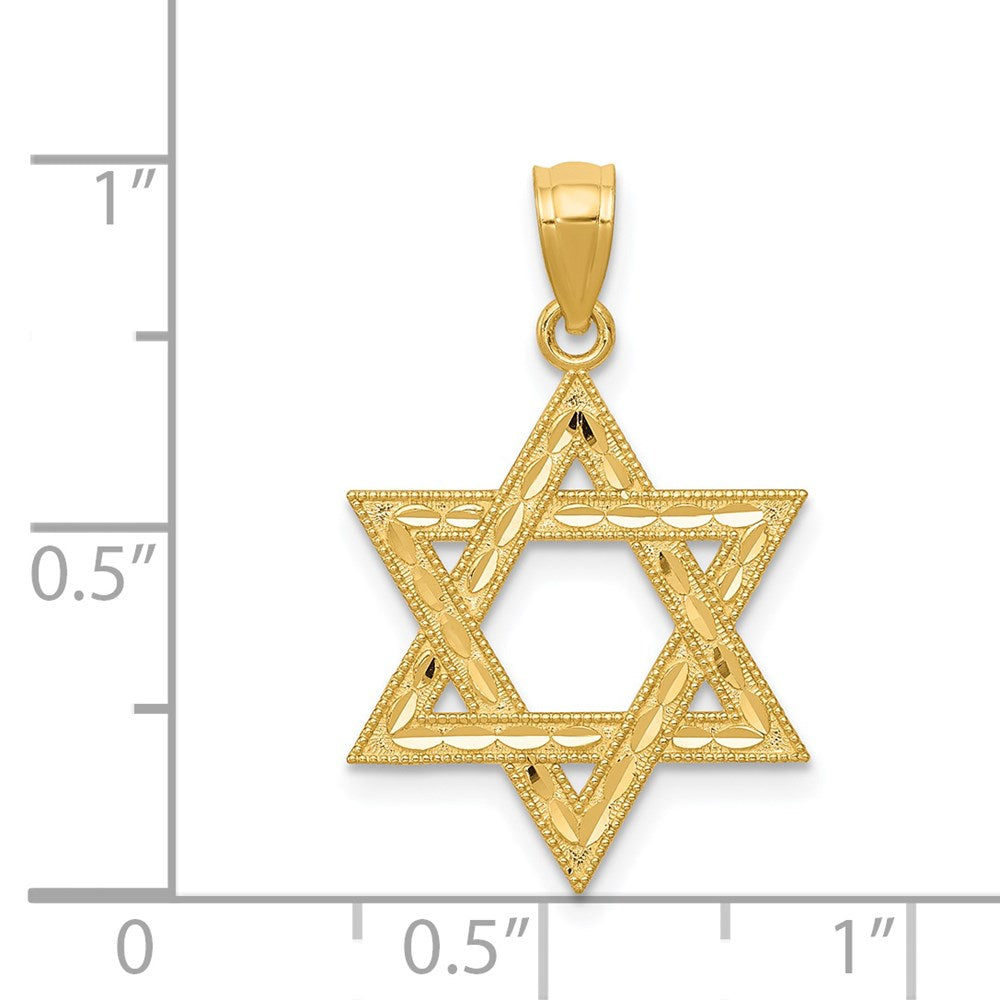 14K Gelbgold Diamantiert Poliert Stern Of David Anhänger