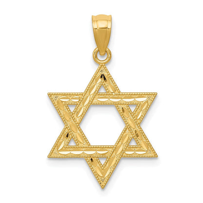 14K Gelbgold Diamantiert Poliert Stern Of David Anhänger