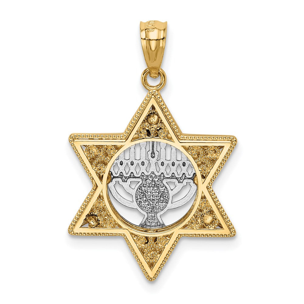 14K Bicolor Gold Anhänger "Davidstern und Menora" Bicolor Gold